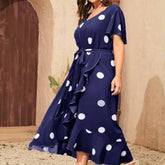 Plus Size Products Polka Dot Simple Dress Elastic Waist Printed Dress